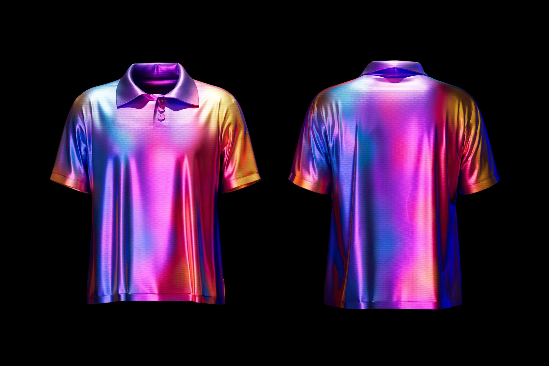 Blank Colored Polo Shirt Front and Back Mockup Template for Your Design, Branding, Print and Store in Neon Light. 3d Rendering
